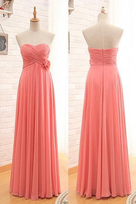 Floor Length A-line Empire Bridesmaid Dress,Coral Bridesmaid Dress