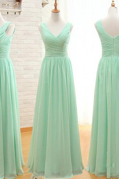 Discount Mint Green Bridesmaid Dress,v-neckline Bridesmaid Dress,floor Length V-neckline Party Dress
