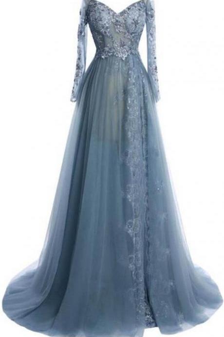 Tulle Prom Dresses,lace Evening Dresses,long Sleeves Elegant Prom Dresses,evening Dresses,off-shoulder Long Prom Dresses,prom Dresses,evening