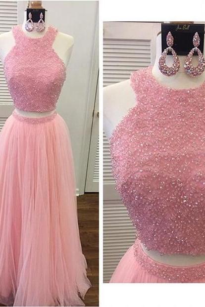 Lovely Sexy Two Piece Prom Dresses, Tulle Prom Dress,beading Crystal Prom Dresses