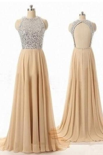 Sequin Backless Prom Dress, Beaded Prom Dress,chiffon Prom Dresses,evening Formal Dress,women Dress