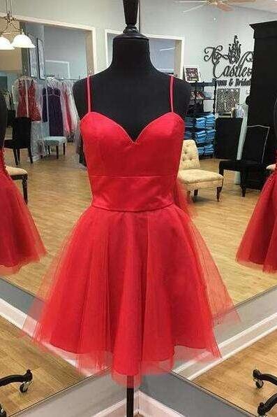 Sweetheart Red Short Prom Dress,red Homecoming Dress,short Party Dress With Spaghetti Straps,cute A Line Prom Dress