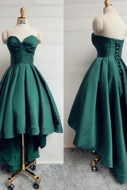 Sexy Long High Low Prom Dress,Homecoming Dress,Evening Dress,Green Sweetheart A Line Prom Gowns