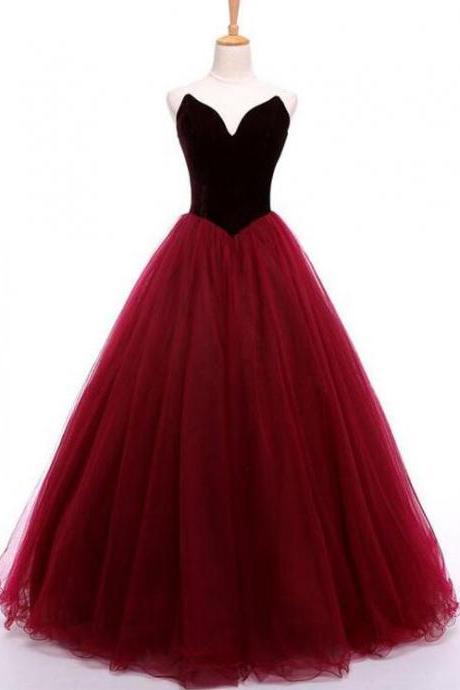 Burgundy Prom Dress,TUlle Cheap prom Dress,sweetheart neck long prom gown,burgundy evening dress,2018 formal dress