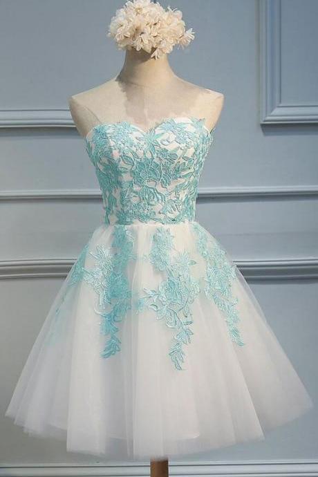 Sweetheart Green Lace Homecoming Dress,applique Tulle Short Prom Dress,cute Homecoming Dress