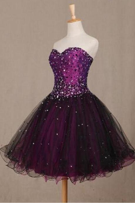 Sweetheart Short Homecoming Dresses,sexy Tulle Beaded Homecoming Dresses,purple Homecoming Dresses,prom Dresses,party Dresses