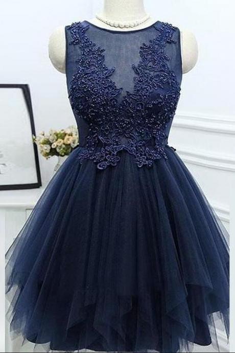 Elegant Applique Homecoming Dresses,navy Blue Homecoming Dresses,a Line Short Prom Dresses,party Dresses