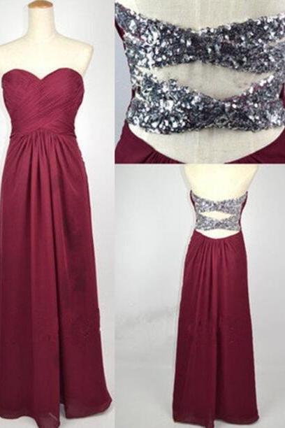Elegant Sweetheart Floor Length Prom Dress, A-line Prom Dresses,burgundy Prom Dress With Sequins,chiffon Party Dress