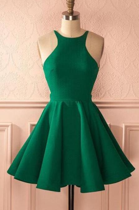 greenbackless homecoming dress,party dress,short prom dress,women homecoming dress,green prom dress,satiin prom dresses