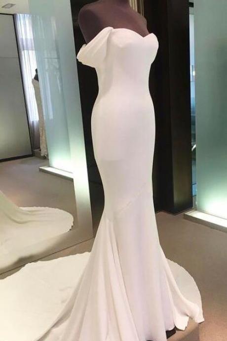 off shoulder backless prom gown, White Cheap prom dress,mermaid long prom dress,spandex evening gowns
