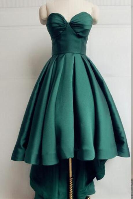 Beauty Dark Green High Low Prom Dress,sexy Party Dress With Ruched Chest