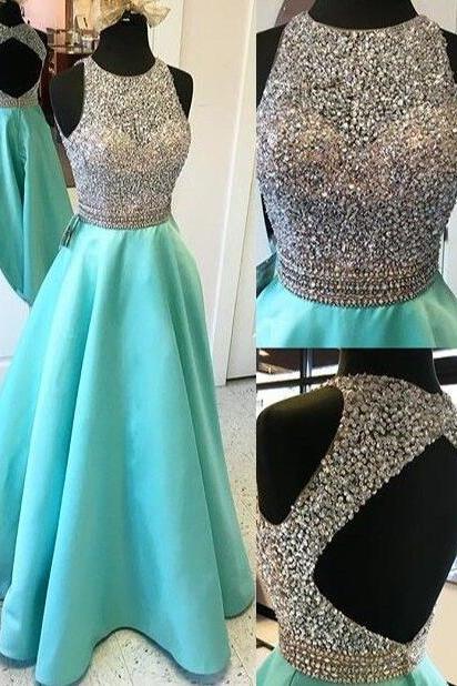 Beaded Open Back Prom Dress ,sexy Prom Dress,long Stain Prom Dress
