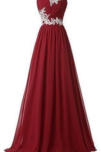 Strapless Burgundy Prom Dress,Floor Length Chiffon Prom Dress,Lace Prom Dress,Long Prom Dress