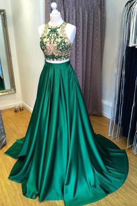 Two Pieces Prom Dress With Illusion Top,sexy Prom Dress,mermaid Prom Dress, Prom Dress 2018