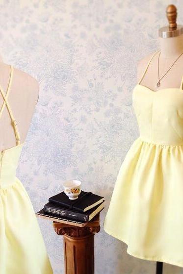 Short Homecoming Dress,stain Homecoming Dress, Homecoming Dress, Yellow Mini Dress With Adjustable Straps
