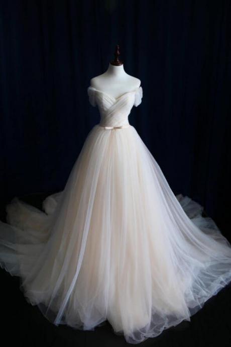 Off Shoulder Wedding Dress,Chiffon Bridal Gown, CHeap Wedding Dress, Ivory Wedding Dress with Corset Back