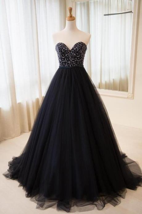 Navy Beaded Prom Dress, Prom Dress, Tulle Prom Dress, Long Prom Dress, Sexy Evening Dress,party Dress, Formal Occasion Dress