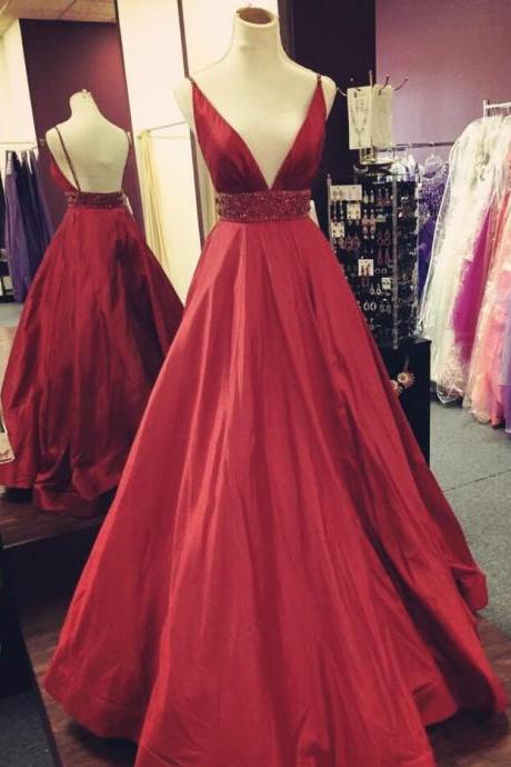 V Neck Prom Dress, Prom Dress, Sexy Prom Dress, Dark Red Prom Dress ,long Formal Dress,sexy Evening Dress