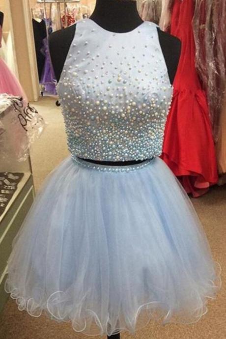 Tulle Homecoming Dress,vintage Two Piece Homecoming Dress, Pearl Beaded Prom Dress Short,sexy Homecoming Dress, Graduation Dresses,party Gowns
