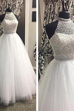 Halter Beading Wedding Dresses, Tulle princess Wedding Dress,Cheap Wedding Dress, Bridal Gown, Floor-Length Long Wedding Dresses,Wedding Dresses