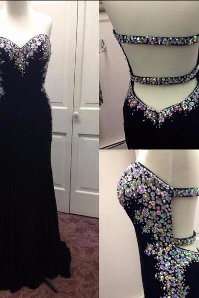 Custom Made Sheath Prom Dresses, Black Beading Prom Dress, Floor-length Evening Dresses,prom Dresses