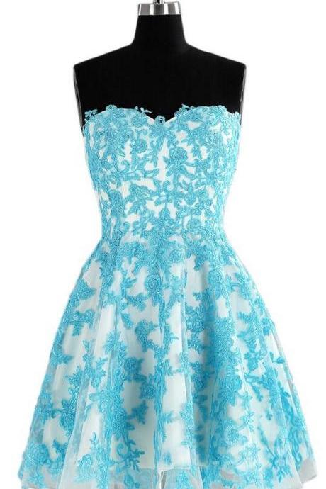 Lace Homecoming Dress, Sweetheart Above-knee Blue Organza Homecoming Dress, Prom Dress,graduation Dress, Homecoming Dress, Party Dress,short