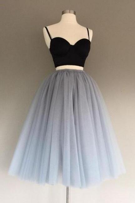 Two-piece Gray Prom Dress,tulle Short Homecoming Dress,charming A-line Graduation Dress, Homecoming Dress,cute Mini Prom Dress,sweet 16