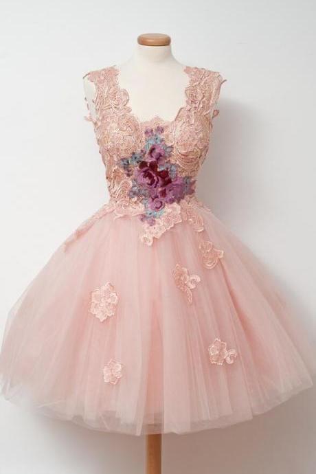 Glamorous V-neck Short Prom Dresses,a-line Homecoming Dresses, Homecoming Dress, Short Prom Dress, Pink Tulle Homecoming Dress With