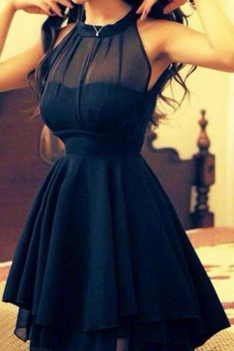 Short Prom Dresses For Girls,sweet 16 Dress For Teens,chiffon Navy Blue Homecoming Dress, Prom Dress,a-line Prom Dress,plus Size Prom