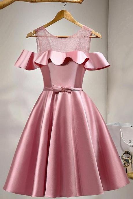 Elegant Stain Bridesmaid Dress,pink Short Prom Dress,short Homecoming Dresses,chic Prom Gowns,satin Lace Homecoming Dress,homecoming Dress