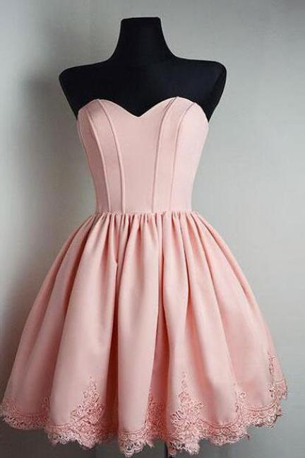 Short Pink Homecoming Dress, Strapless Sweetheart Prom Dress,short Homecoming Dress, A-line Open Back Graduation Dress,cute Short Prom