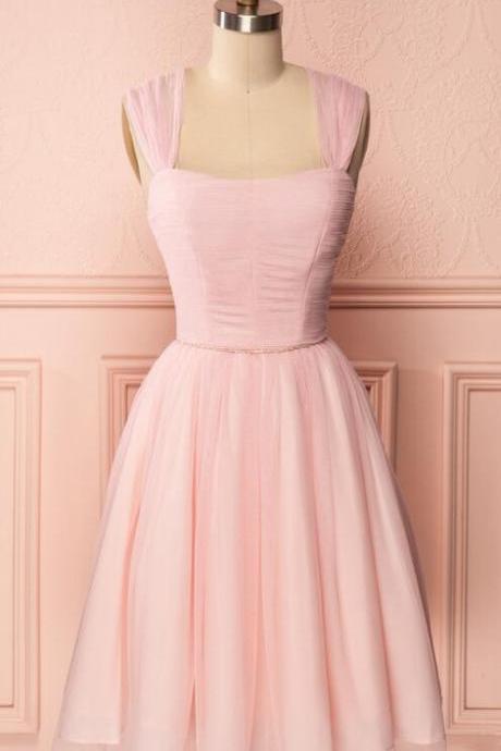 Pink Sleeveless Ruched A-line Short Homecoming, Prom Dress, Cocktail Dress