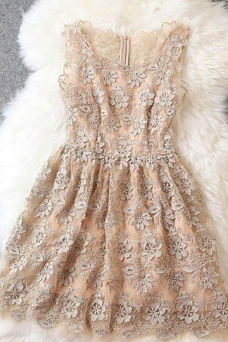 Classy Vintage Lace Homecoming Dress, Sleeveless Fashion Dress,short Prom Dress