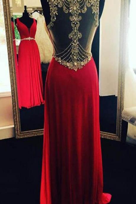 Charming Beading Prom Gowns,chiffon Prom Dress,sexy Prom Dresses,red Prom Dress,sparkle Party Dresses,long Prom Gown,2018 Evening Gowns,sparkly