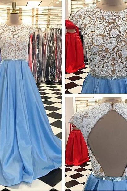 Top Lace Prom Dress,round Neck Prom Dress,long Prom Dress, Prom Dress,prom Dress 2018 ,formal Dress