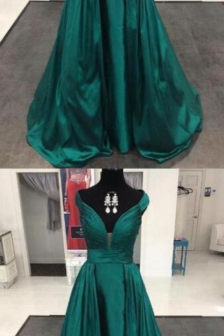 Long Prom Dress,v Neck Prom Dres,sexy Party Dress,chic Formal Party Dresses For Fashion Women, Elegant Evening Dresses , Green Off Shoulder Prom