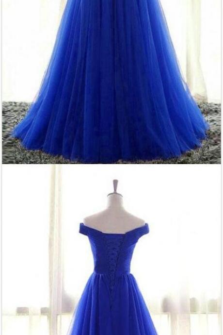 Simple Prom Dress,Cheap Prom Dress 2018,A-Line Prom Dress, Off Shoulder Blue Prom Dress,Sexy Tulle Floor Length Prom/Evening Dress