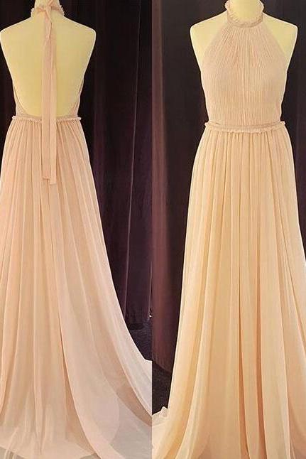 Halter Prom Dress, Prom Dress,sexy Prom Dress,long Prom Dress,pleated Chiffon Floor-length Prom Dress, Evening Dress