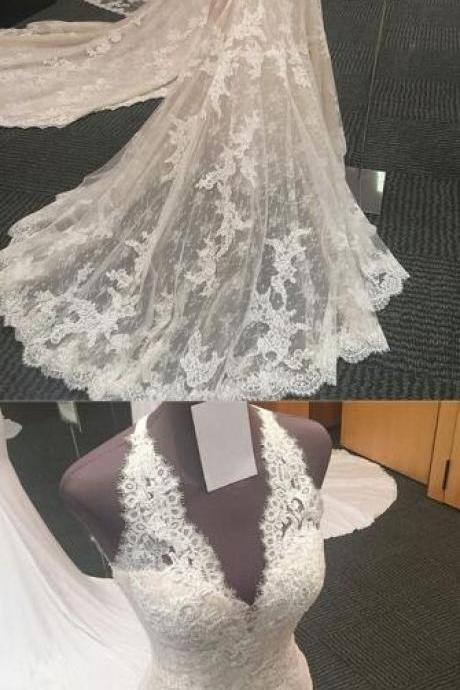 Halter Neck Wedding Dress,open Back Lace Wedding Dress,mermaid Court Train Wedding Dresses 2018 Vintage Style