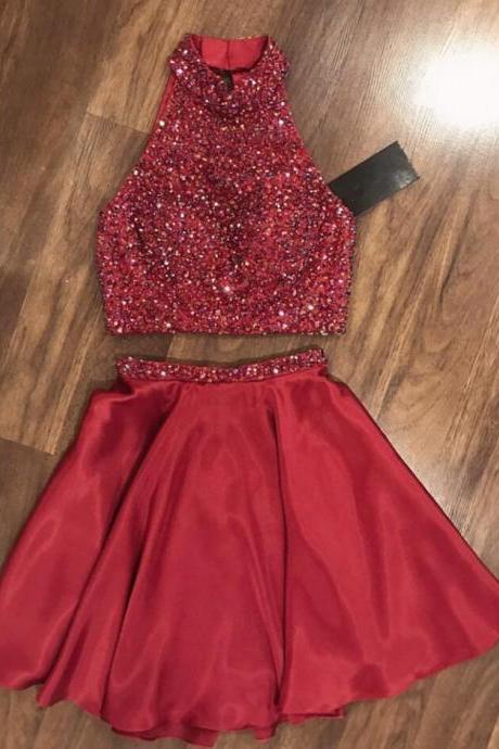 Two Piece Homecoming Dress, Short Homecoming Dress, Homecoming Dress,crystal Beaded Prom Party Dress, Short Homecoming Dress