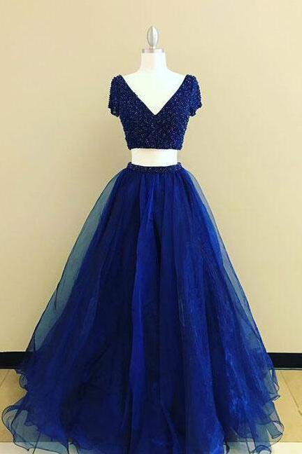 Intage Prom Gowns,royal Blue Prom Dress, Prom Dress,two Pieces Long Prom Dress, Simple Prom Dresses, Prom Gown,vblue Evening Dress
