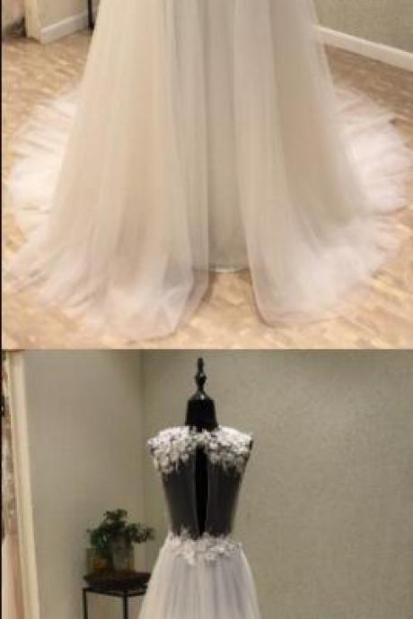Beauty Chiffon Wedding Dress,Cheap V Neck Wedding Dress,Cheap Wedding Dress,Seen Through Back Beach Long Wedding Dress