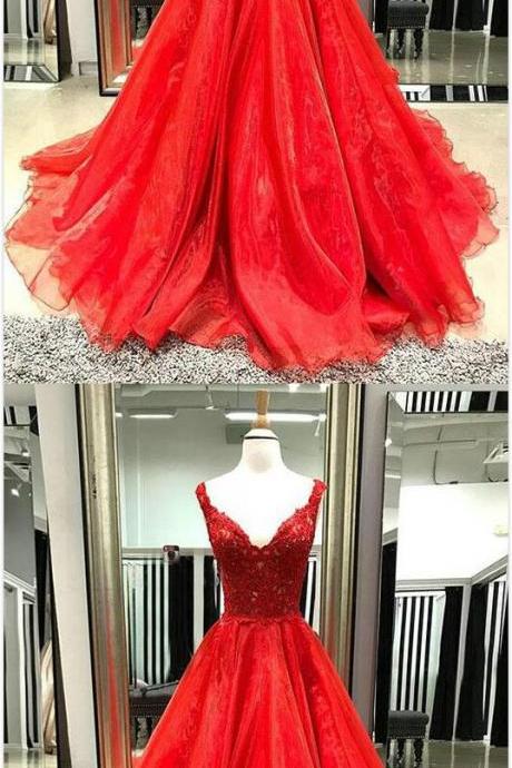 Stylish A-line Prom Dress,sexy Lace Prom Dress, Prom Dress,v-neck Red Tulle Prom Dress,floor Length Prom/evening Dress With Lace