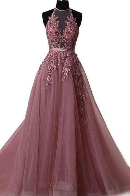 Long Prom Dress,a Line Lace Prom Dress, Prom Dress,tulle Backless Long Prom Dress,sexy Evening Dress