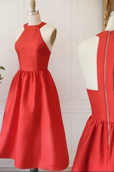 A-line Homecoming Dress, High Neck Homecoming Dress,red Homecoming Dress, Backless Homecoming Dresses