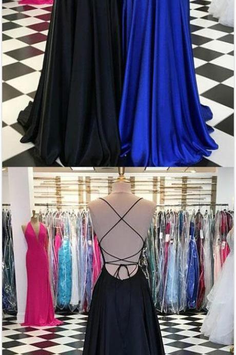 Royal Blue Prom Dress,simple Beautiful Evening Dresses, Long Promn Dress,sexy Cheapp Prom Dress,criss Cross Back Black Party Gown