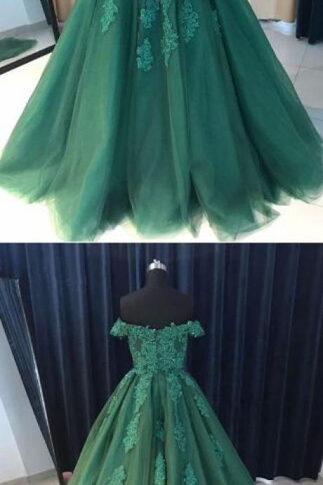 Beautiful Green Prom Dress,sexy Prom Dress,lace Tulle Prom Gown, Wedding Dress,off The Shoulder Prom Dress,beading Evening Dresses