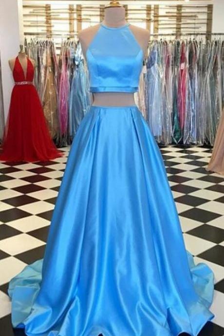 Blue Prom Dress,stain Prom Dress,charming Prom Dress, Sexy Prom Dress,two Piece Prom Dresses, Long Evening Dress