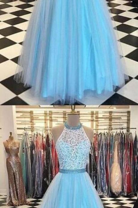 Halter Lace Prom Dress,tulle Prom Dress, Prom Dress,a-line Floor-length Prom Dress,sexy Prom Dress/evening Dress