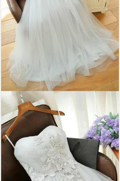 Gray Sweetheart Prom Dress, Prom Dress,sexy Prom Dress,applique Long Prom Dress,tulle Evening Dress